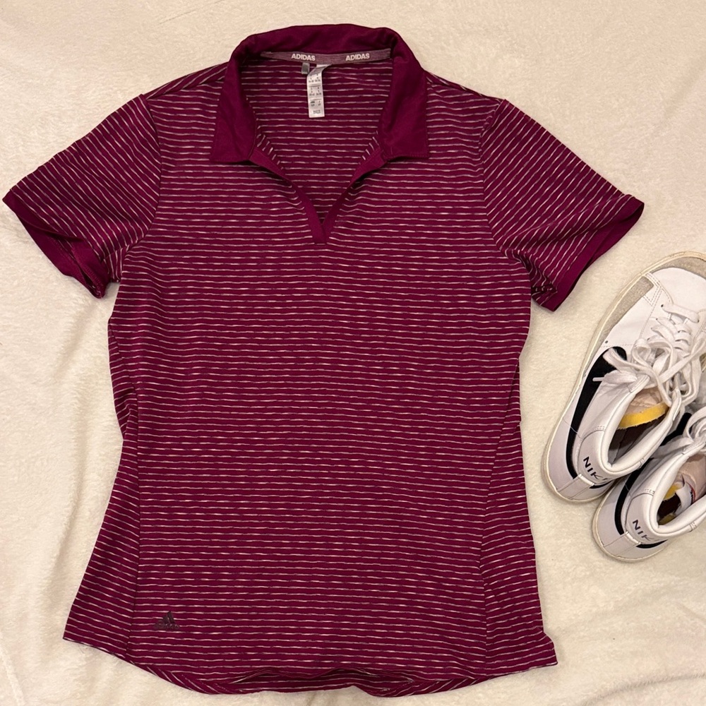 Adidas AJGA Women's Short Sleeve Striped Tee - Maroon and White